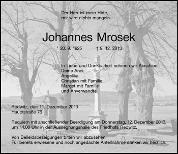 Traueranzeige von Johannes Mrosek von Neue Presse Coburg