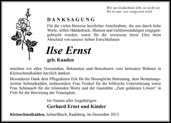 Traueranzeige von ilse Ernst von Südthüringer Presse