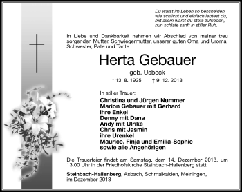Traueranzeige von Herta Gebauer von Südthüringer Presse
