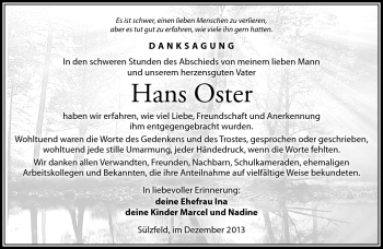 Traueranzeige von Hans Oster von Südthüringer Presse