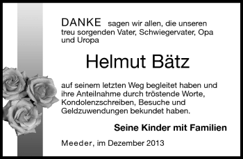 Traueranzeige von Helmut Bätz von Neue Presse Coburg