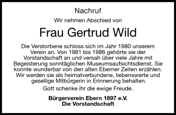 Traueranzeige von Gertrud Wild von Neue Presse Coburg