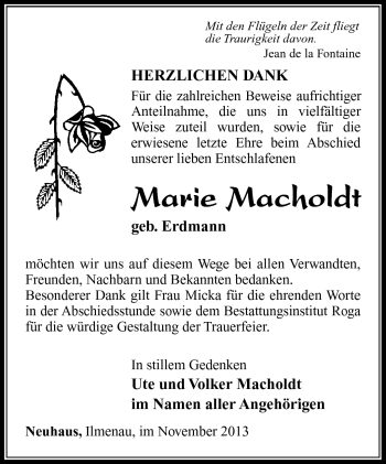 Traueranzeige von Marie Macholdt von Südthüringer Presse