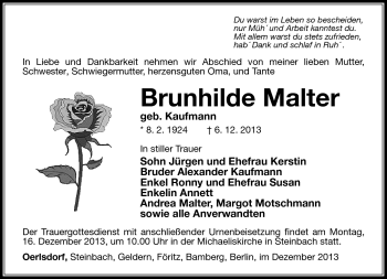 Traueranzeige von Brunhilde Malter von Südthüringer Presse