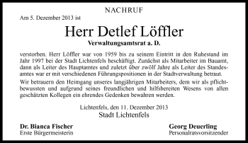 Traueranzeige von Detlef Löffler von Neue Presse Coburg