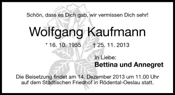 Traueranzeige von Wolfgang Kaufmann von Neue Presse Coburg