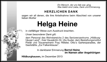 Traueranzeige von Helga Heine von Südthüringer Presse