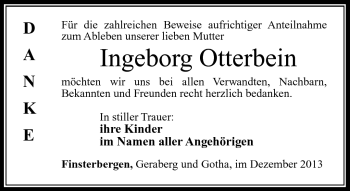 Traueranzeige von Ingeborg Otterbein von Südthüringer Presse