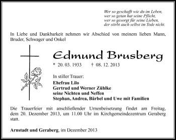 Traueranzeige von Edmund Brusberg von Südthüringer Presse