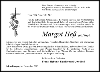 Traueranzeige von Margot Heß von Südthüringer Presse
