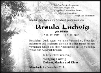 Traueranzeige von Ursula Ludwig von Südthüringer Presse