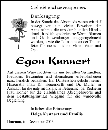 Traueranzeige von Egon Kunnert von Südthüringer Presse
