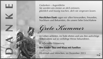 Traueranzeige von Grete Kummer von Südthüringer Presse