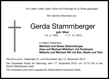 Traueranzeige von Gerda Stammberger von Neue Presse Coburg