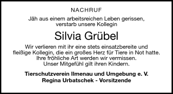 Traueranzeige von Silvia Grübel von Südthüringer Presse