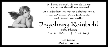 Traueranzeige von Ingeburg Reinbold von Frankenpost