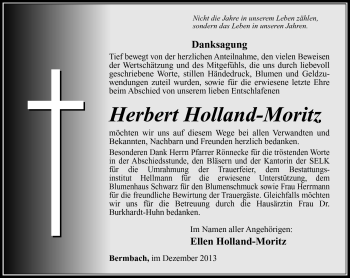 Traueranzeige von Herbert Holland-Moritz von Südthüringer Presse