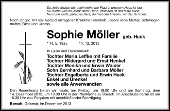 Traueranzeige von Sophie Möller von Südthüringer Presse