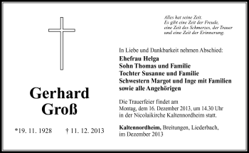 Traueranzeige von Gerhard Groß von Südthüringer Presse