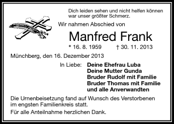 Traueranzeige von Manfred Frank von Frankenpost