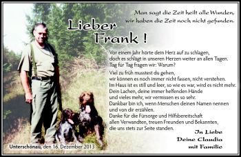 Traueranzeige von Frank Höchenberger von Südthüringer Presse