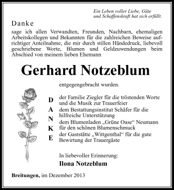 Traueranzeige von Gerhard Notzeblum von Südthüringer Presse