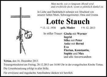 Traueranzeige von Lotte Stauch von Neue Presse Coburg