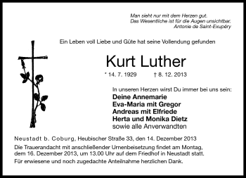 Traueranzeige von Kurt Luther von Neue Presse Coburg