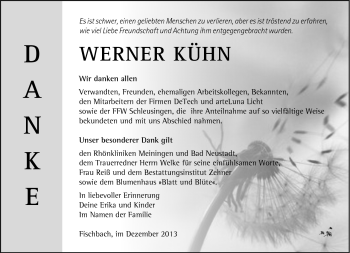 Traueranzeige von Werner Kühn von Südthüringer Presse