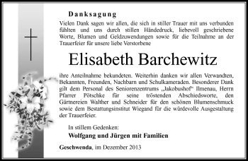 Traueranzeige von Elisabeth Barchewitz von Südthüringer Presse