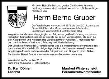 Traueranzeige von Bernd Gruber von Frankenpost