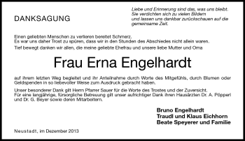 Traueranzeige von Erna Engelhardt von Neue Presse Coburg