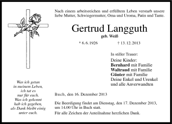 Traueranzeige von Gertrud Langguth von Neue Presse Coburg