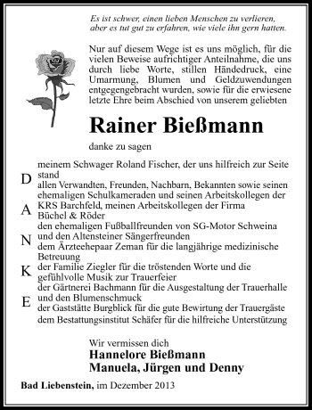 Traueranzeige von Rainer Bießmann von Südthüringer Presse