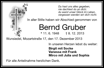 Traueranzeige von Bernd Gruber von Frankenpost