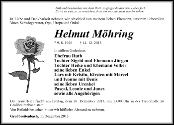 Traueranzeige von Helmut Möhring von Südthüringer Presse