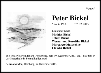Traueranzeige von Peter Bickel von Südthüringer Presse