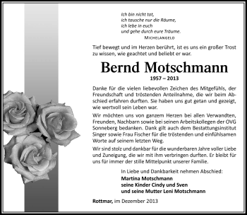 Traueranzeige von Bernd Motschmann von Südthüringer Presse