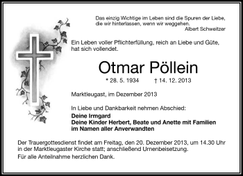 Traueranzeige von Otmar Pöllein von Frankenpost