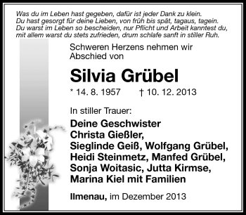 Traueranzeige von Silvia Grübel von Südthüringer Presse
