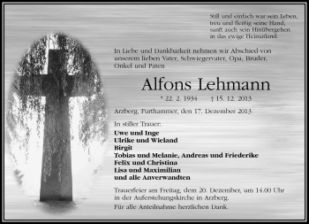 Traueranzeige von Alfons Lehmann von Frankenpost