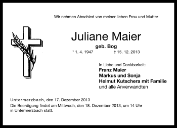 Traueranzeige von Juliane Maier von Neue Presse Coburg