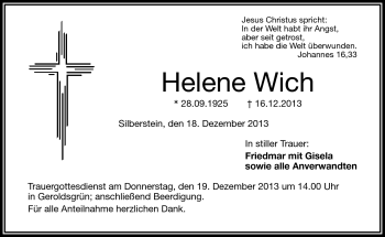 Traueranzeige von Helene Wich von Frankenpost