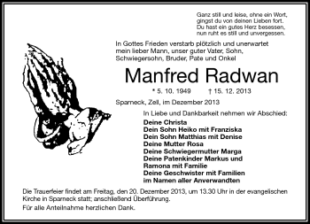 Traueranzeige von Manfred Radwan von Frankenpost