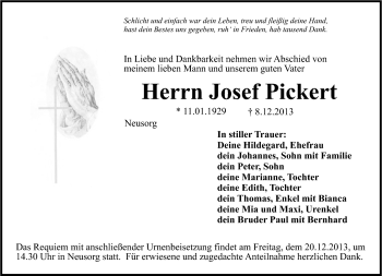 Traueranzeige von Josef Pickert von Frankenpost