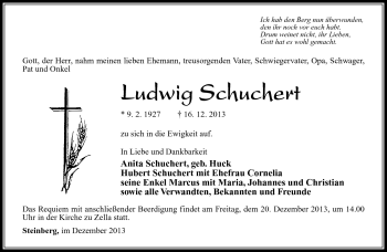 Traueranzeige von Ludwig Schuchert von Südthüringer Presse