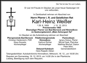 Traueranzeige von Karl-Heinz Weißer von Frankenpost