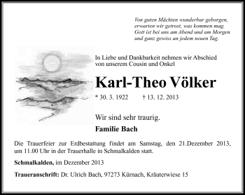 Traueranzeige von Karl-Theo Völker von Südthüringer Presse