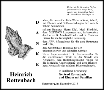 Traueranzeige von Heinrich Rottenbach von Südthüringer Presse