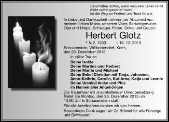 Traueranzeige von Herbert Glotz von Frankenpost